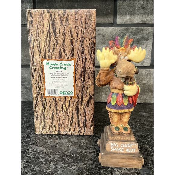 Enesco Moose Creek Crossing “Big Chief Smoke Alot” 1997 Musical Moose #282278 - Picture 1 of 7